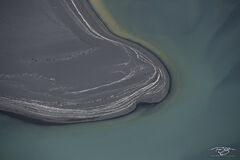 An aerial abstract photograph of Iceland's colourful Þjórsá  River