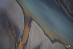 Abstract aerial photograph of Iceland's colourful Þjórsá river