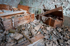 Gas Masks on the floor of a storage room in Pripyat, Ukraine