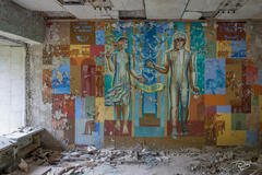 A mural on the wall of a Post Office in Pripyat, Ukraine