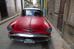 Vintage Red Car on the streets of Havana, Cuba