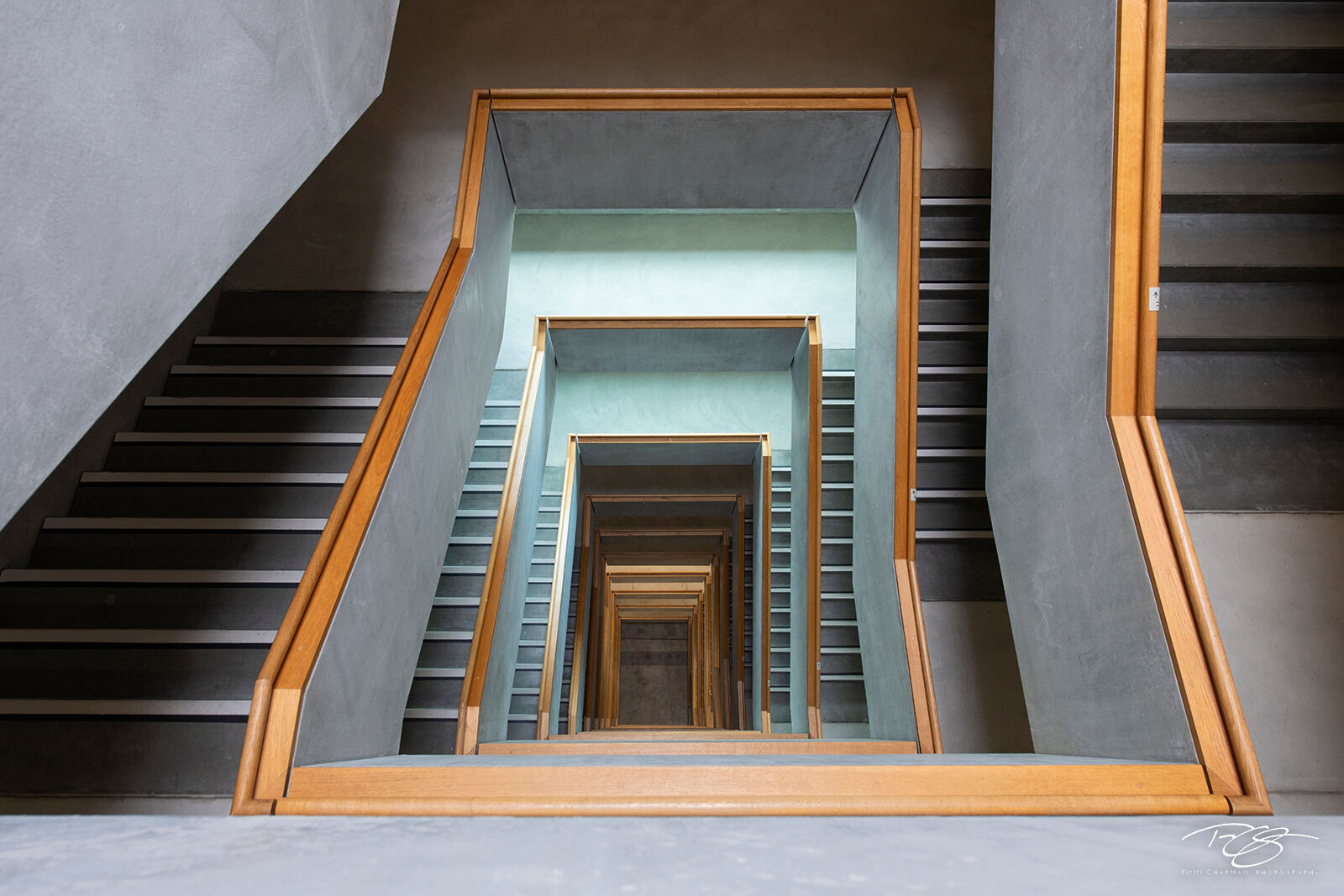 Staircase Infinities I love the visual exercise this masterpiece of symmetry provides, and the colours merge the warmth of wood with the cool of concrete...