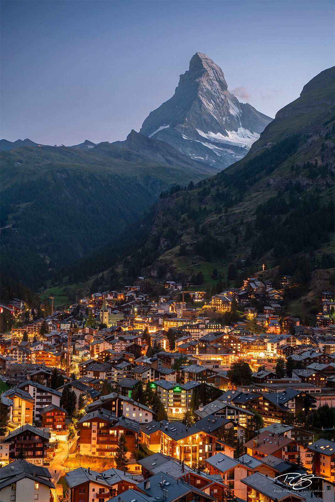 The Night Watchman The Matterhorn stands vigil over the resort town of Zermatt in the Swiss Alps